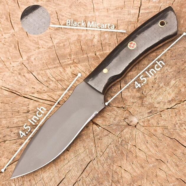 9 Inch Fixed Blade Hunting Knife, Stainless Steel Full Tang Skinner with Black Micarta Handle, Leather Sheath, Bushcraft Outdoor Survival Camping