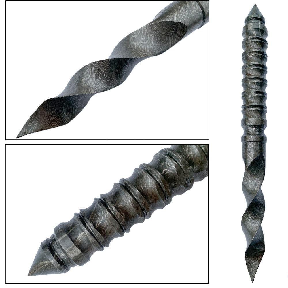 Handmade Damascus Blade Steel Cyclone Tri-Edged Spiraling Dagger Knife - Image 3