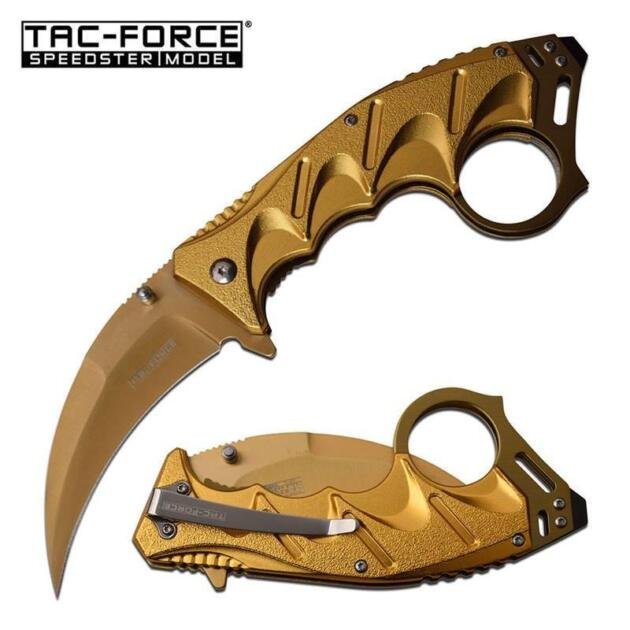 Gold Hawkbill Blade Tactical Spring Assisted Folding Knife