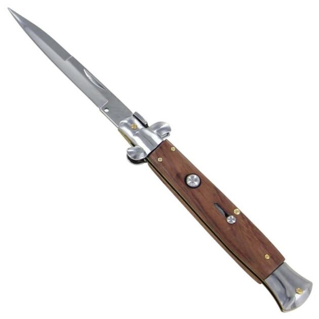 Stiletto Switchblade Knife – Automatic, Wood Handle, Classic Wooden Design