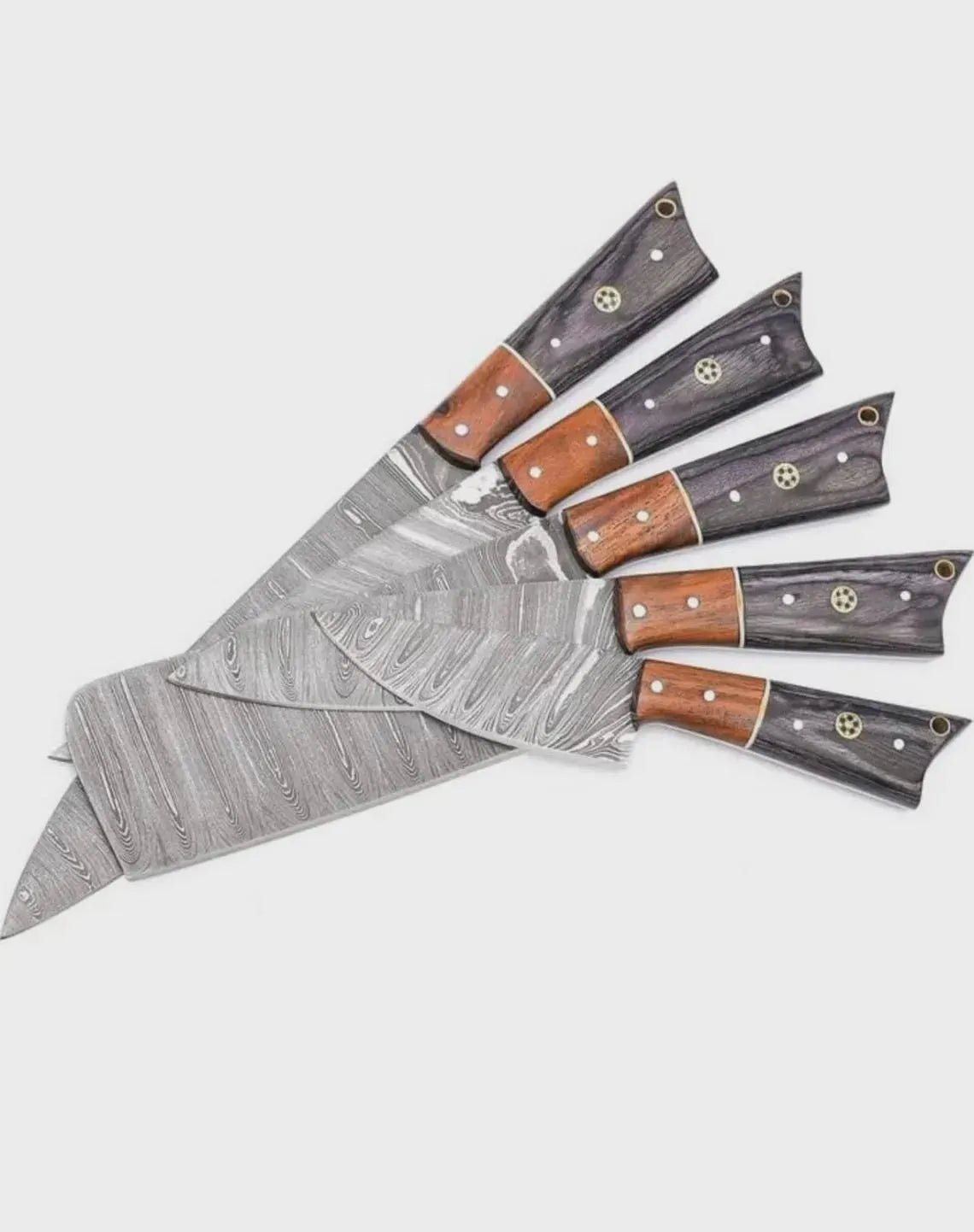 Handmade Damascus Steel Chef Knife set of 5pcs With Sheet, Chef Knives Set, pro chef knife Kitchen Knives Set, Gift For Her , Gift For Dad - Image 2
