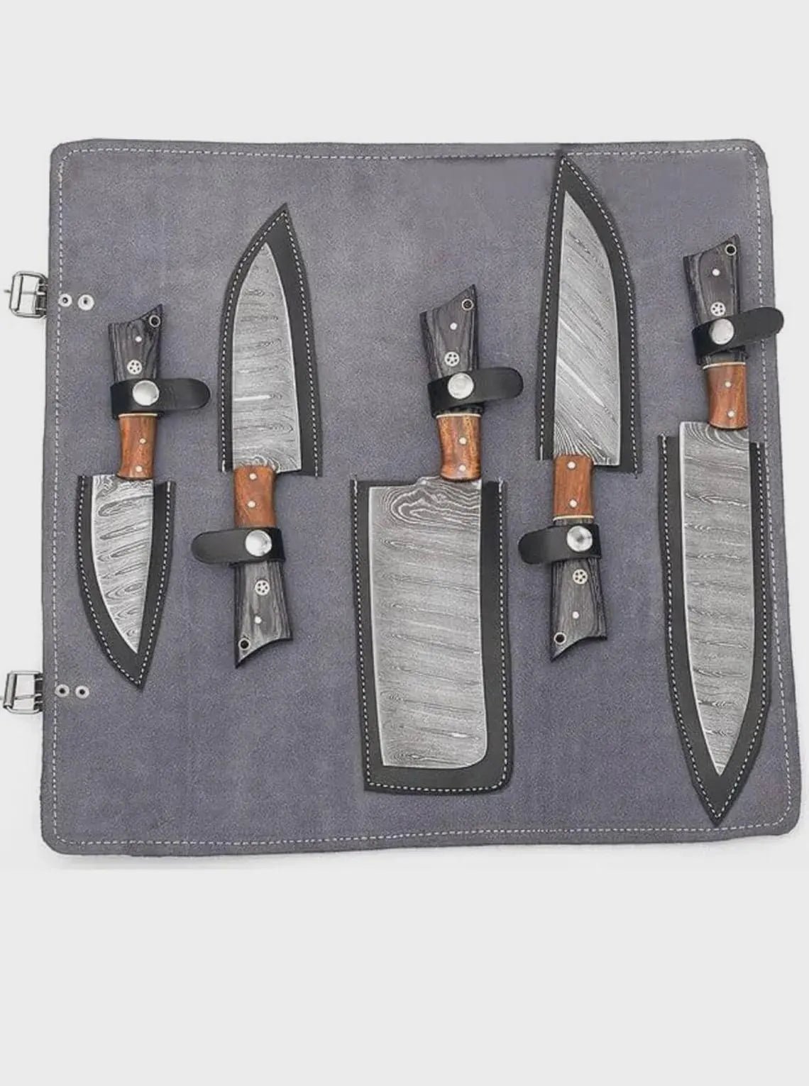 Handmade Damascus Steel Chef Knife set of 5pcs With Sheet, Chef Knives Set, pro chef knife Kitchen Knives Set, Gift For Her , Gift For Dad - Image 3