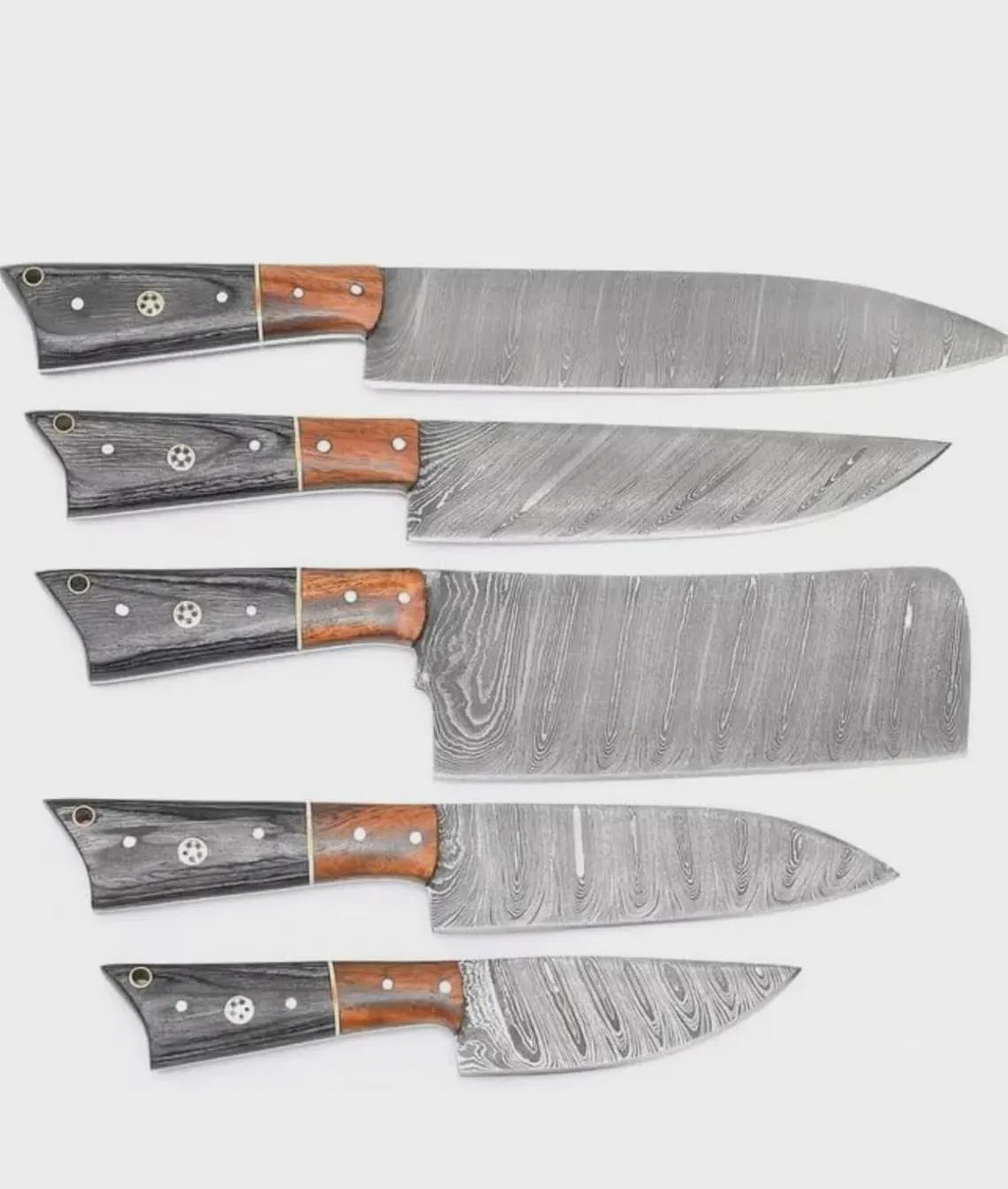 Handmade Damascus Steel Chef Knife set of 5pcs With Sheet, Chef Knives Set, pro chef knife Kitchen Knives Set, Gift For Her , Gift For Dad