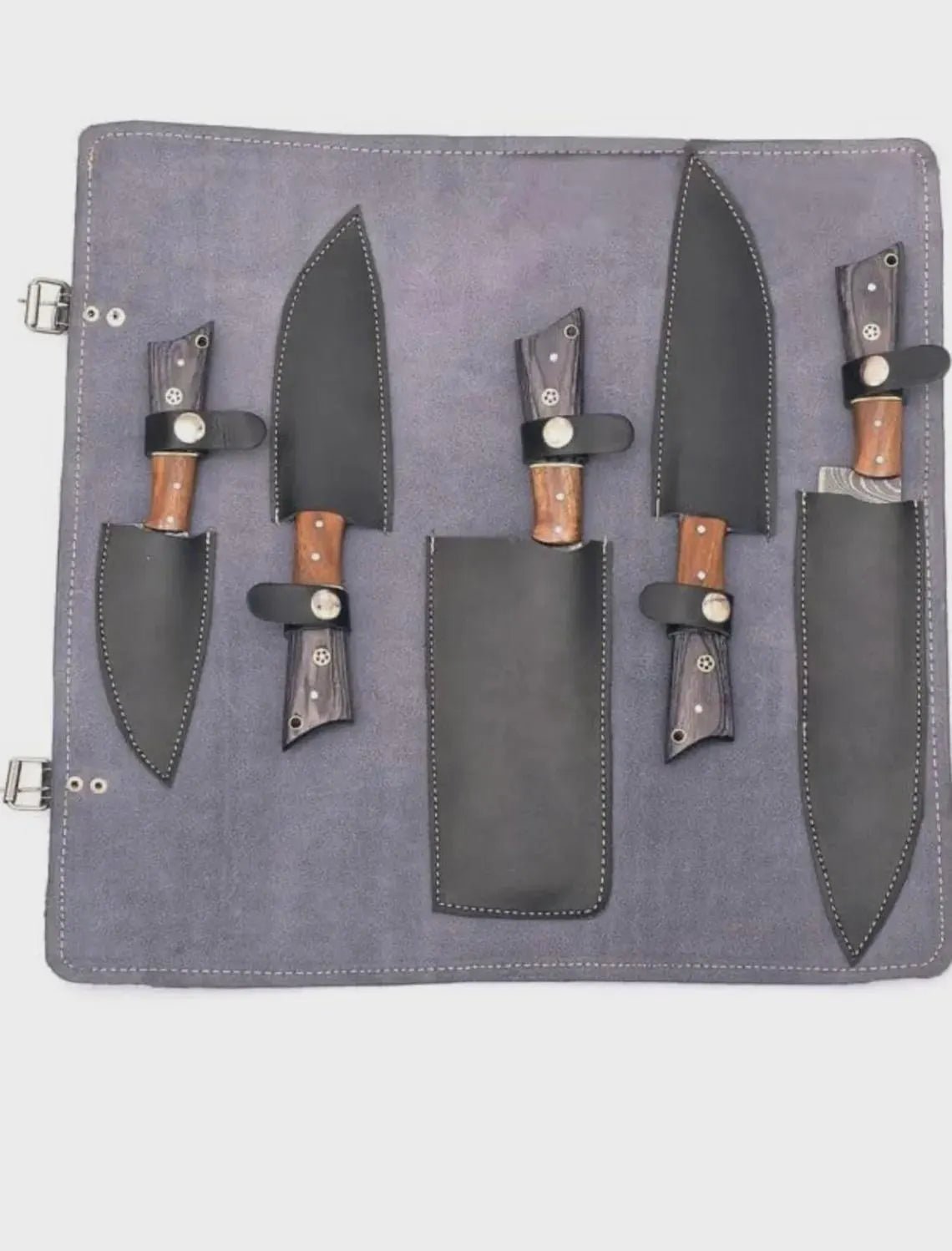 Handmade Damascus Steel Chef Knife set of 5pcs With Sheet, Chef Knives Set, pro chef knife Kitchen Knives Set, Gift For Her , Gift For Dad - Image 4