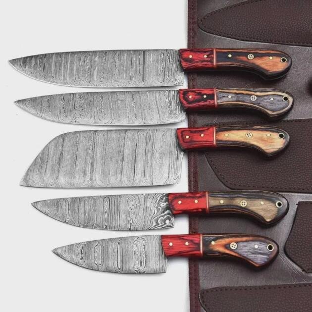 Handmade Damascus Steel Chef Knife set of 5pcs With Sheet, Chef Knives Set, pro chef knife Kitchen Knives Set, Gift For Her , Gift For Dad