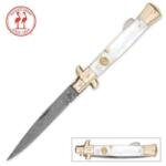 KISSING CRANE GENUINE PEARL DAMASCUS STILETTO KNIFE