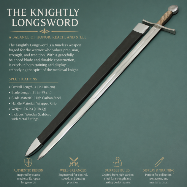 Handmade Stainless Steel The Knightly Longsword With Scabbard