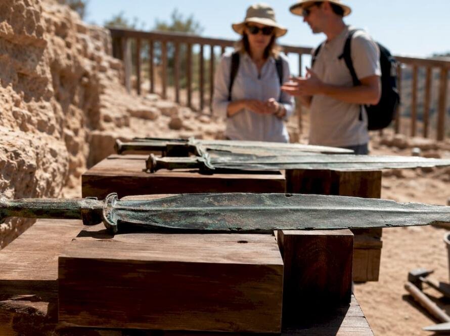 Ancient bronze swords in museum exhibit