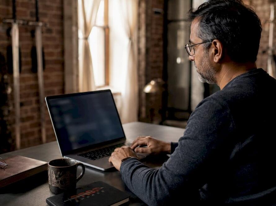 Man engaging with sword collecting online forum
