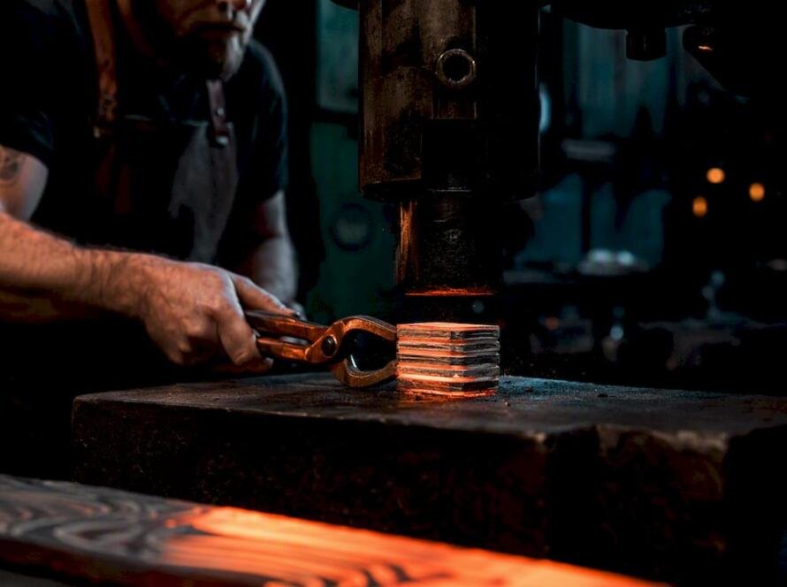 Smith forging layered Damascus steel billet